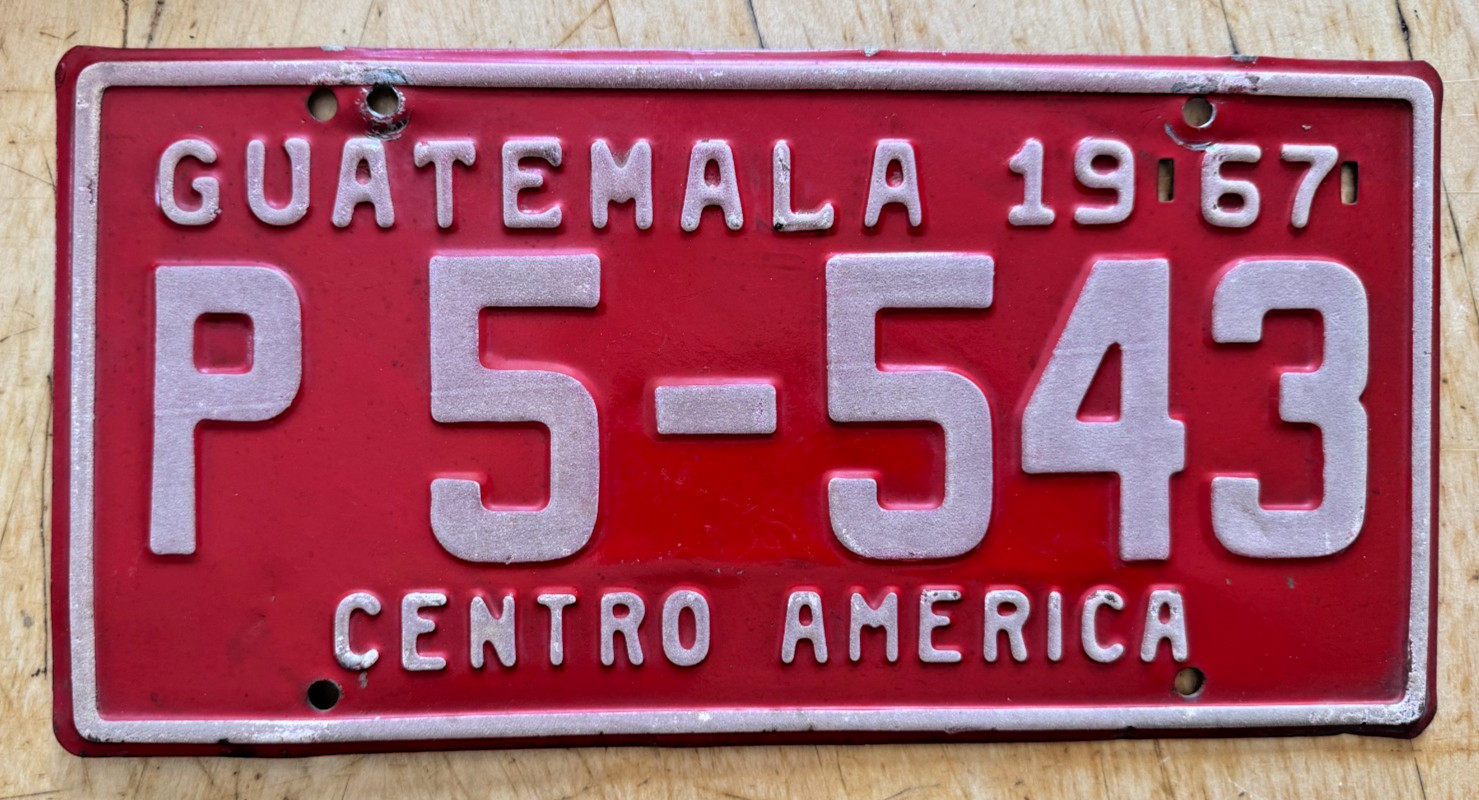 1967 GUATEMALA CENTRO AMERICA LICENSE PLATE \