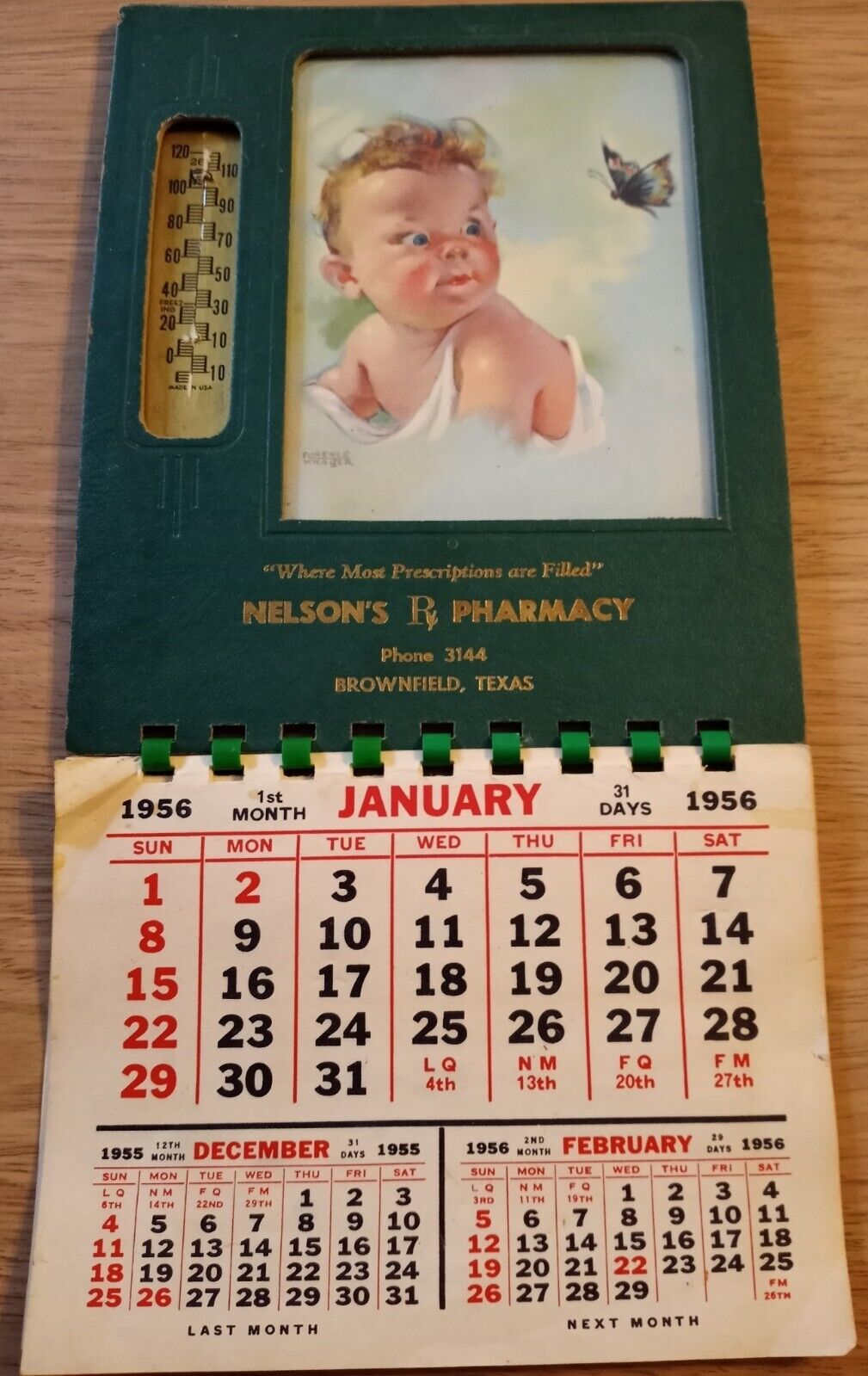 Vintage 1956 Nelson\'s Pharmacy Bownfield, Texas Wall Calendar Advertisement