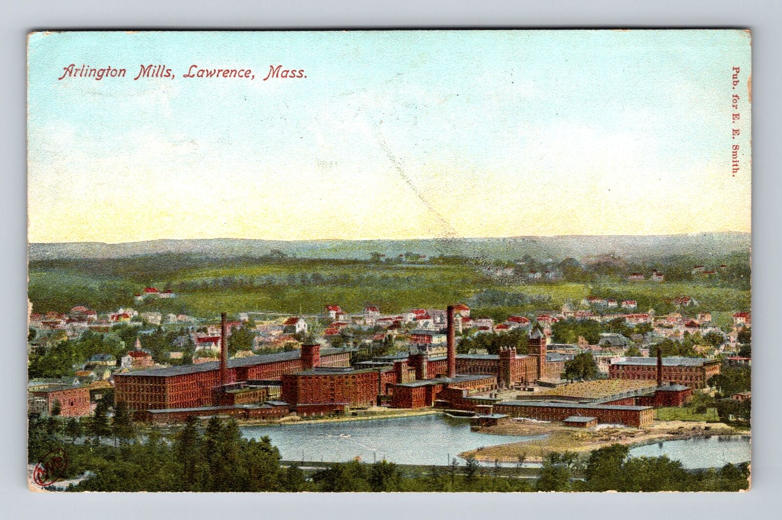 Lawrence MA-Massachusetts, Scenic Aerial Arlington Mills Vintage c1907 Postcard