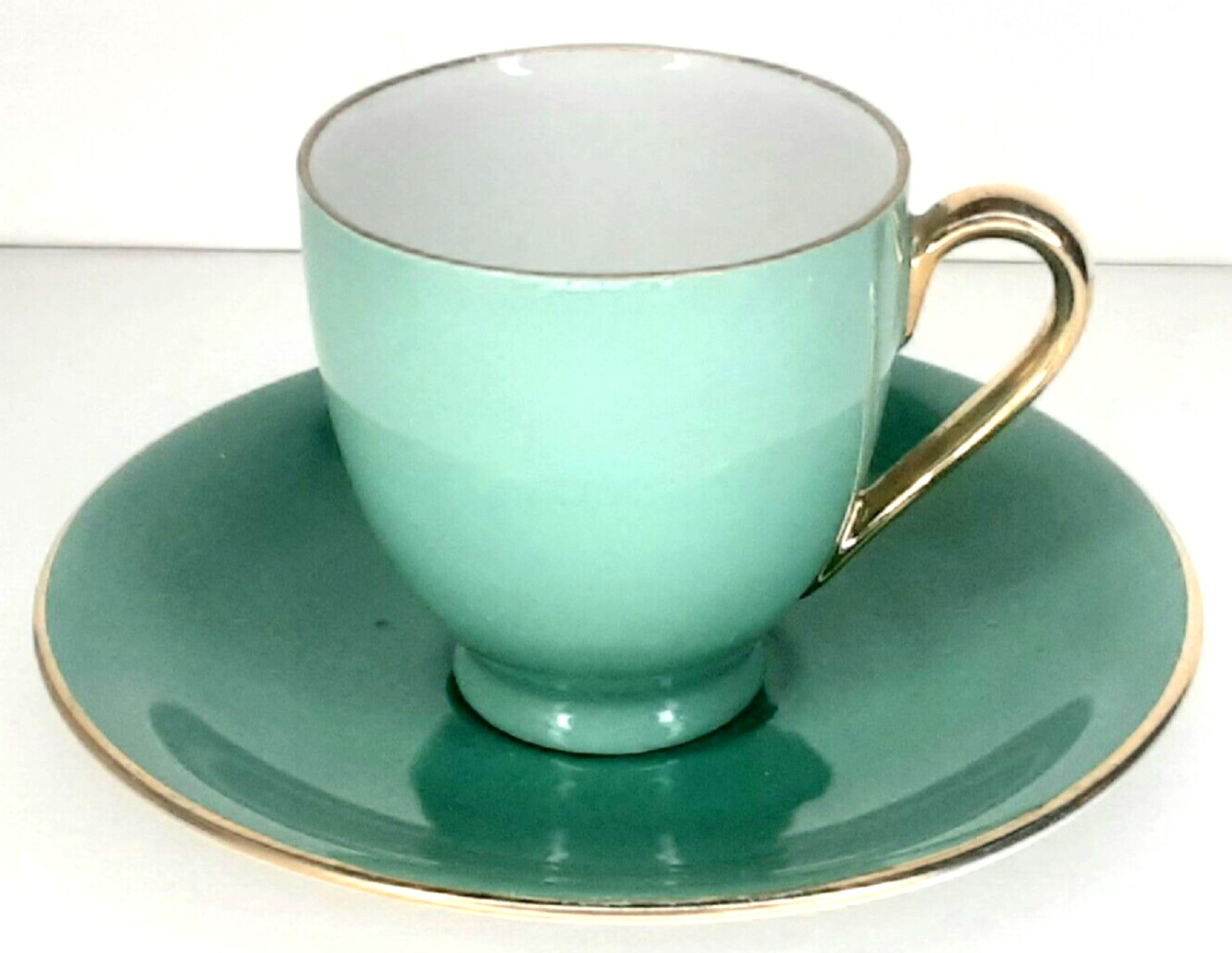 Antique 1900s Zeh Schezer Bavaria Porcelain Cup & Saucer Turquoise Gold Trim