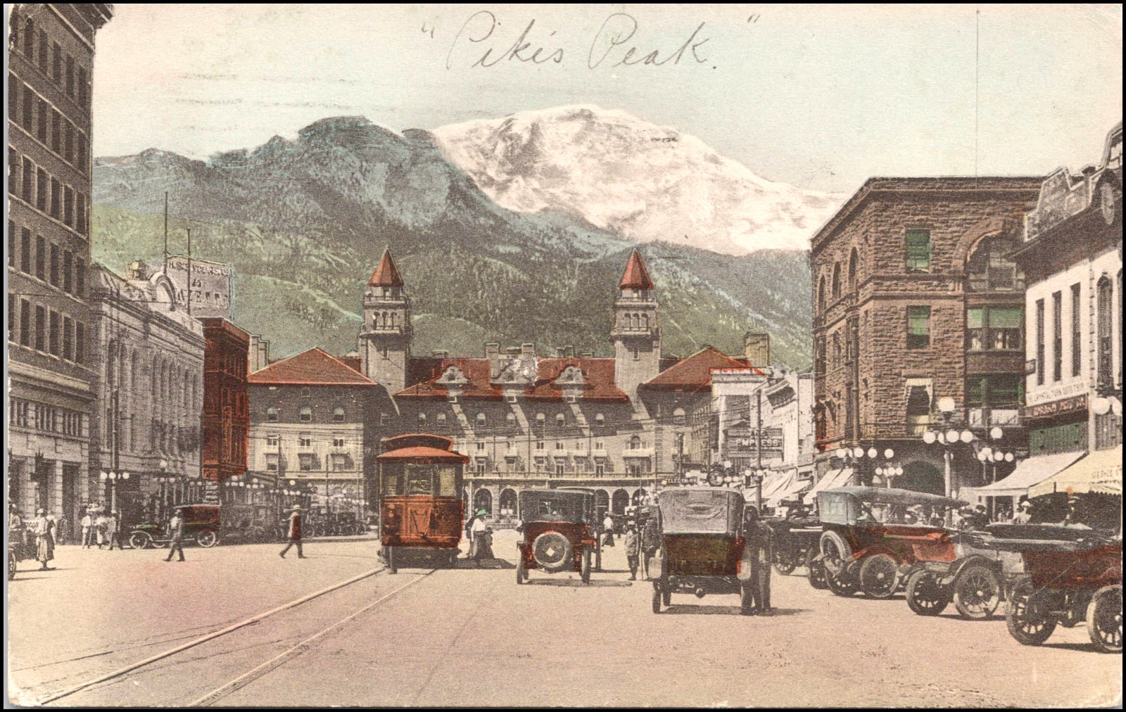 Pike's Peak Ave & Antlers Hotel, Colorado Springs, Colo., 1924--Postcard Y792
