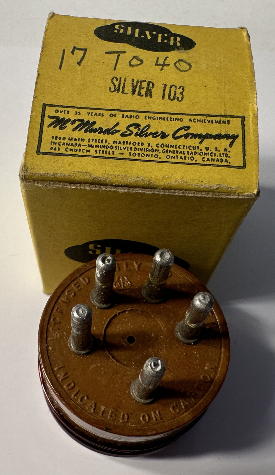 McMurdo Silver 103 Inductor Plug In Coil with Original Box Vintage Authentic