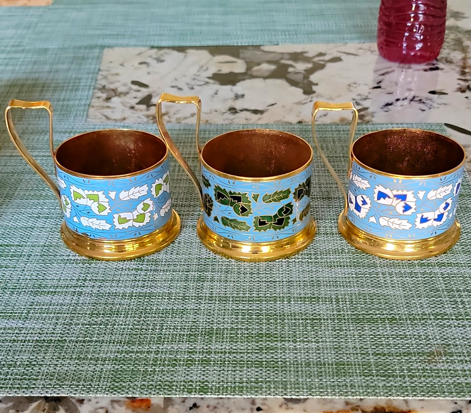Vintage Soviet Podstakannik Tea Glass Holders Set of 6 USSR Enamel 8ЮМ Gilt