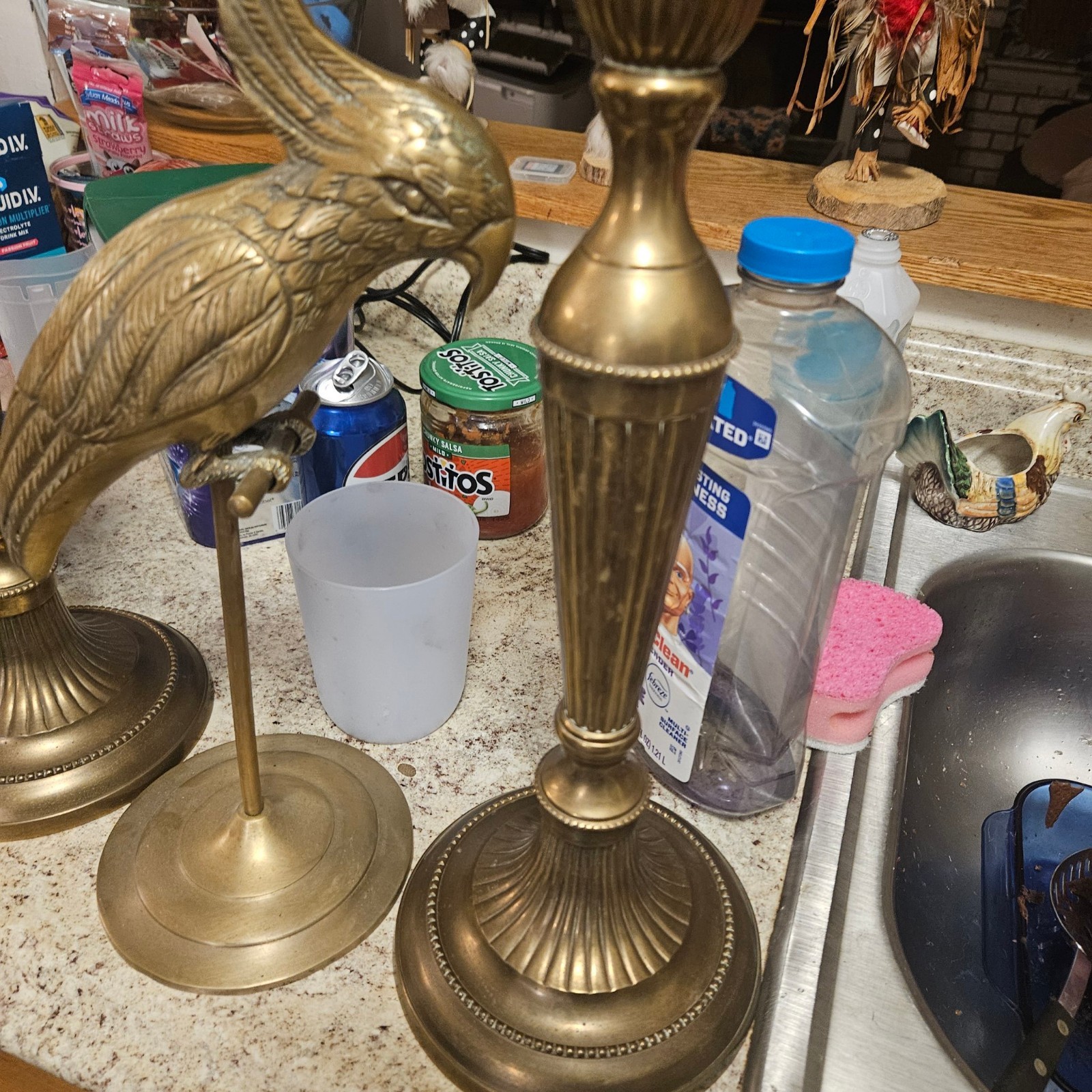 Vintage Cast Brass Parrot on Perch 14\