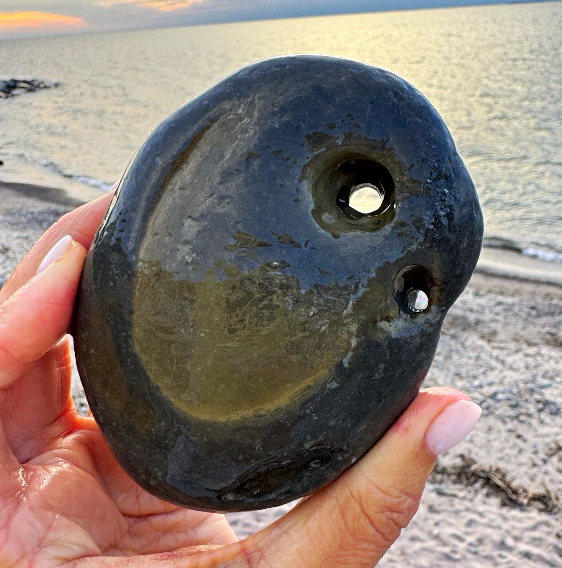 Lake Erie Large Hag Stone Holey Rock wishing stone Specimen 3.5 “ OOAK 
