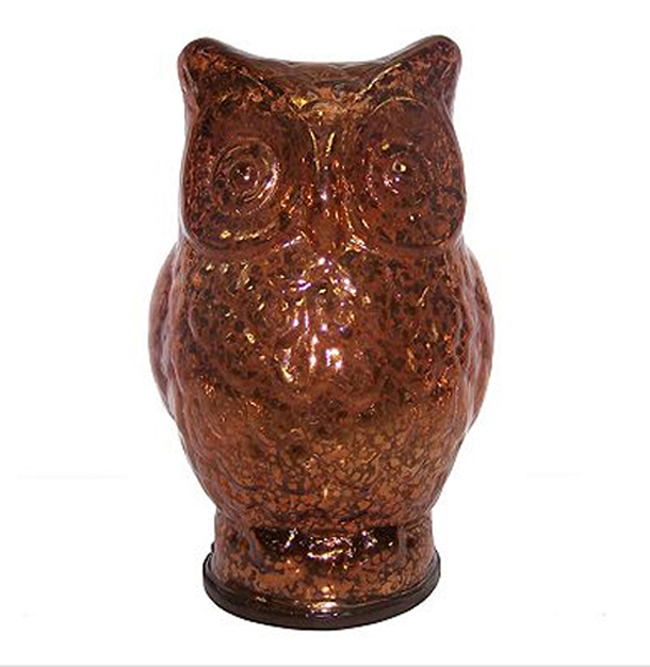 Beautiful Glossy Bronze Toned Glass Owl Figurine Indoor Home Decor