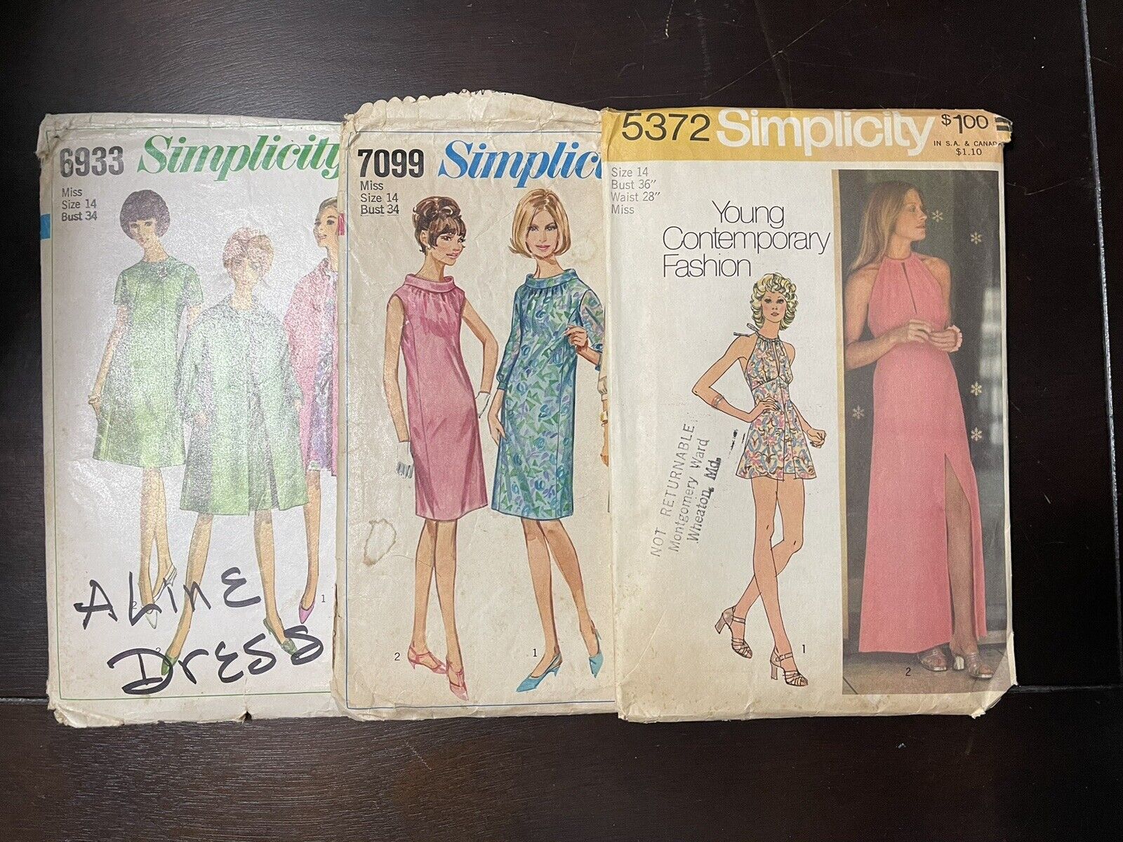 Lot of 3 Vintage 1960s/1970’s Simplicity Sewing Patterns Misses Size 14 (Cut)