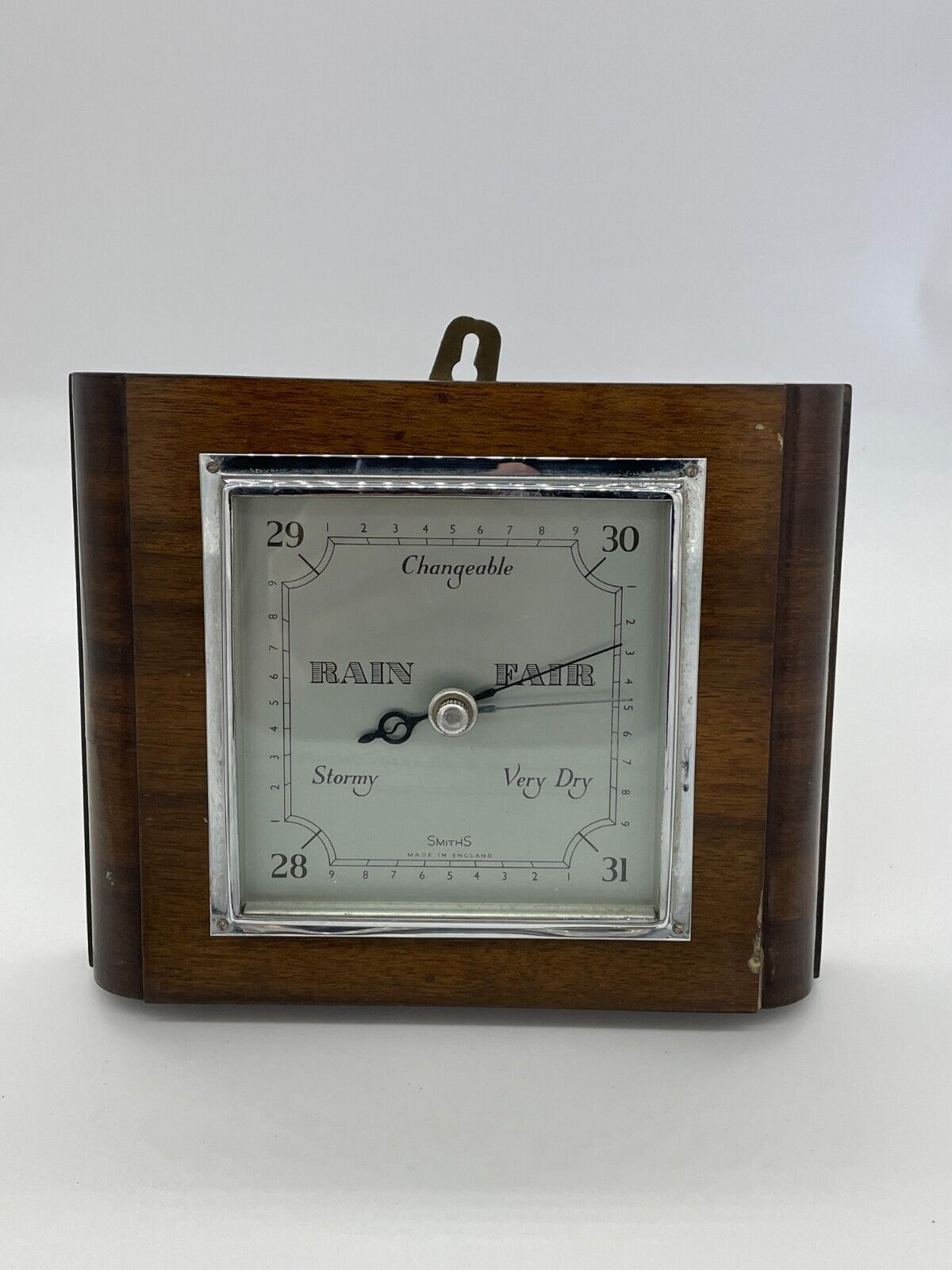 Vintage Smiths Barometer In A Walnut Veneered Timber Case Made In England