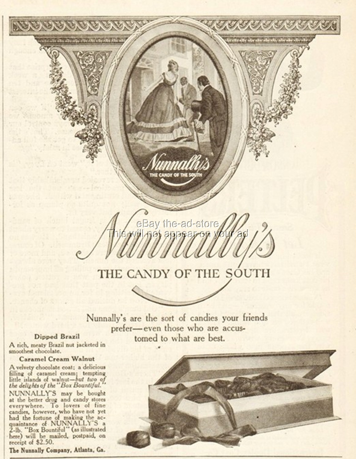 1919 Nunnallys Candy of the South Chocolate Dipped Brazil Nuts Atlanta GA Ad