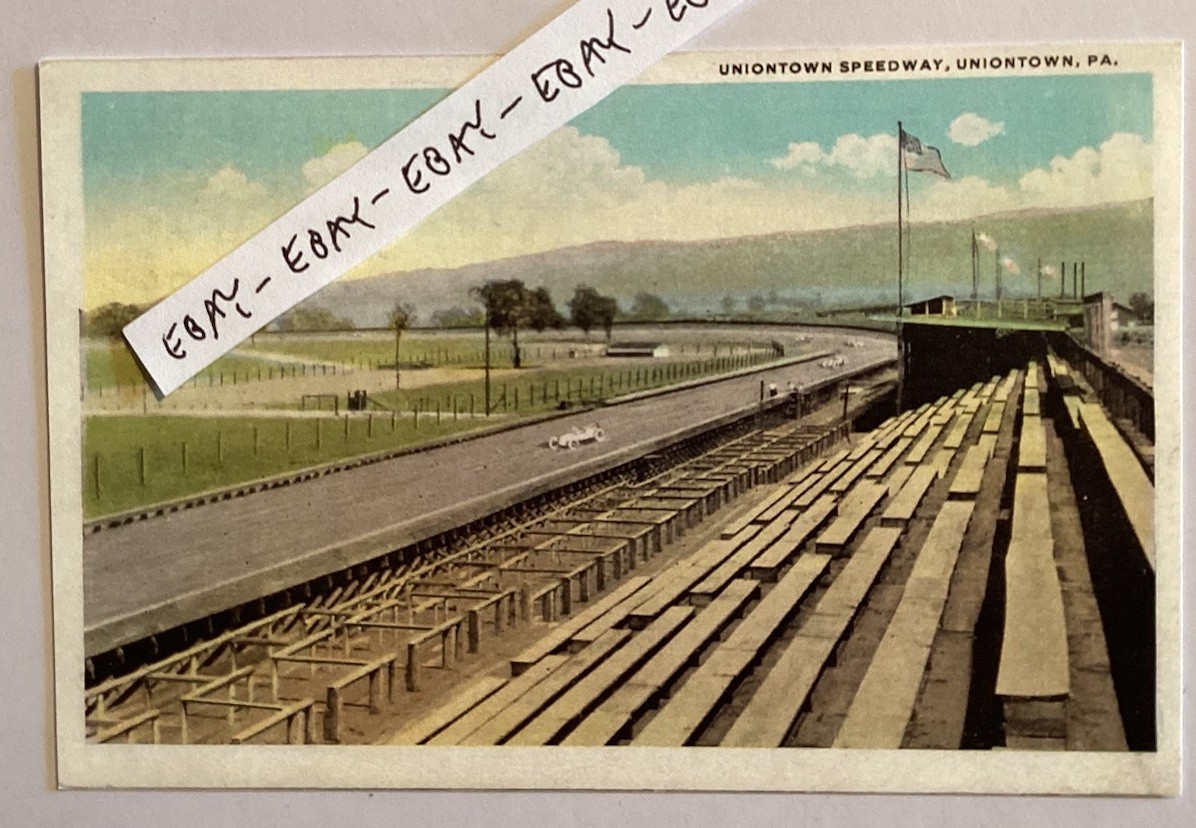 EARLY UNIONTOWN PA. AUTO RACE SPEEDWAY TRACK PRESS BOX GRANDSTANDS NEW POSTCARD