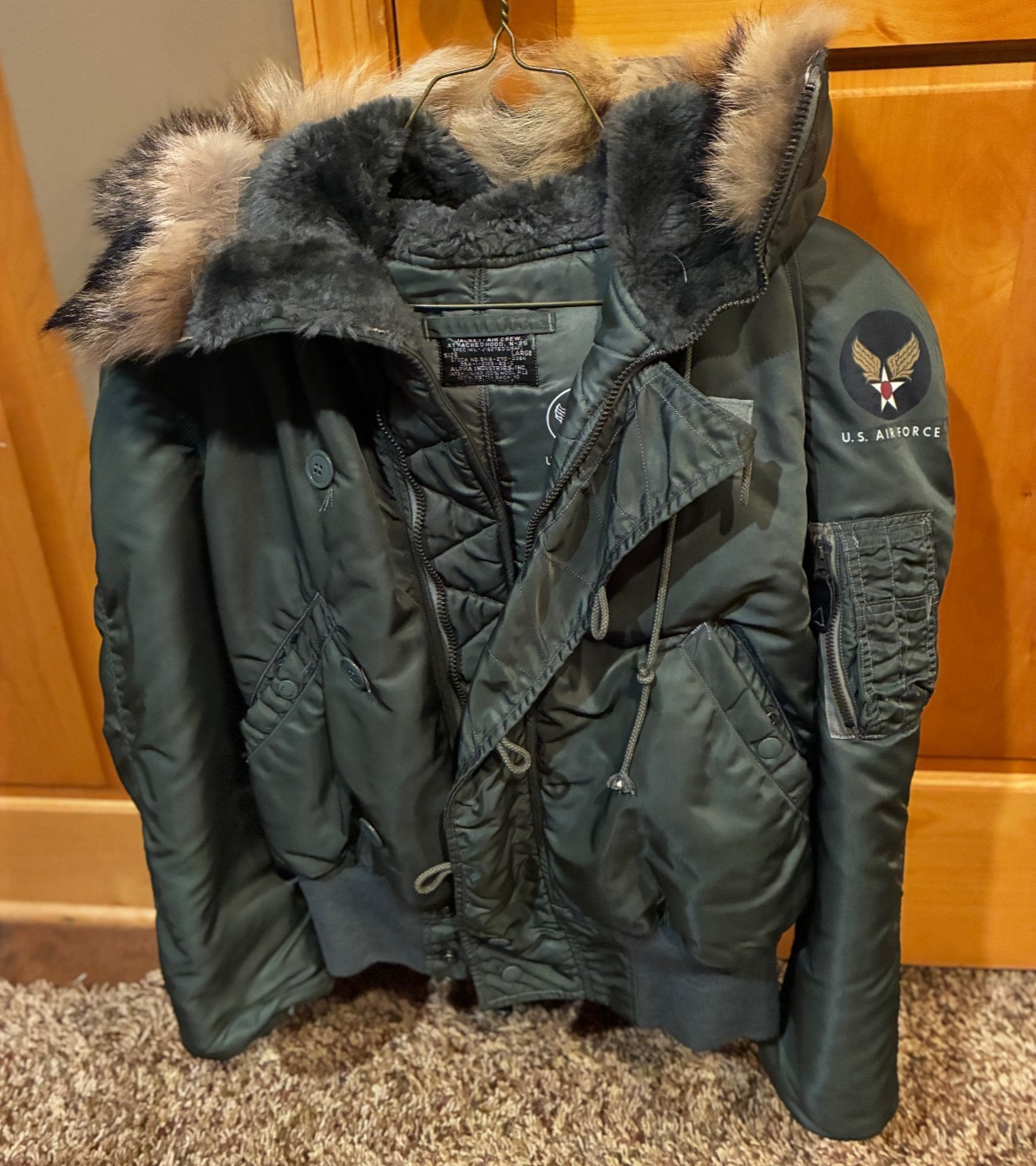 Vintage 1963  Alpha Industries N-2B Flight Jacket Real Fur Hood silver label