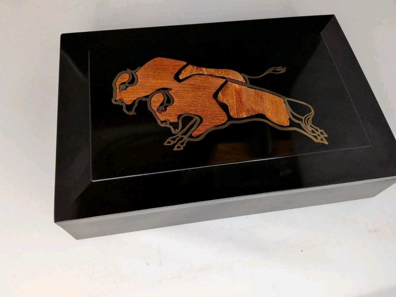 Vintage Couroc Monterey Wooden Buffalo Inlay Valet Jewelry Box California MCM