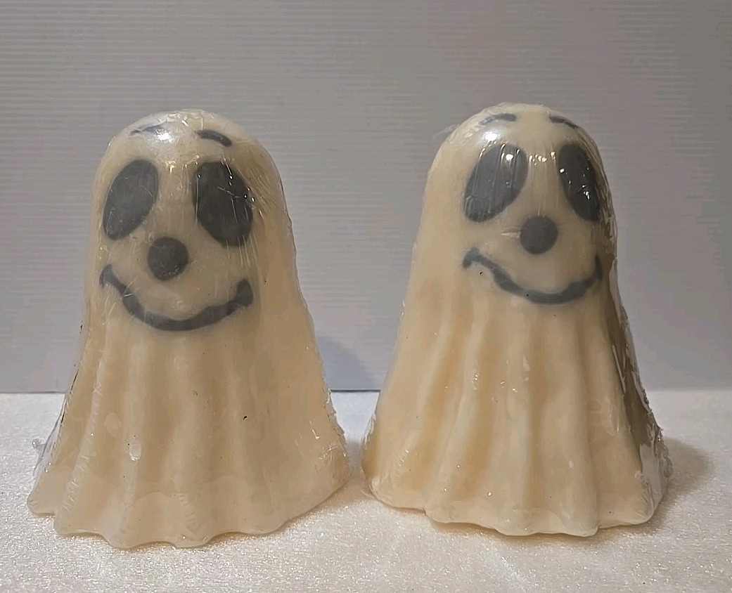 TWO (2) Vtg 6” Ghost Candle Easter Unlimited Halloween Candle White NEW/SEALED