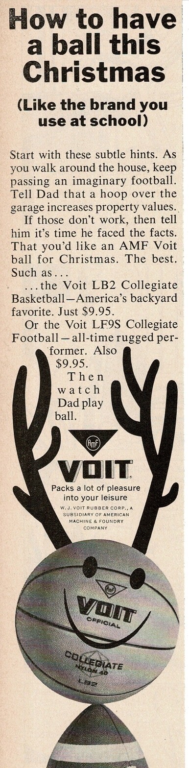 1966 AMF VOIT LF9S Football LB2 Basketball smiley face antlers Vintage Print Ad
