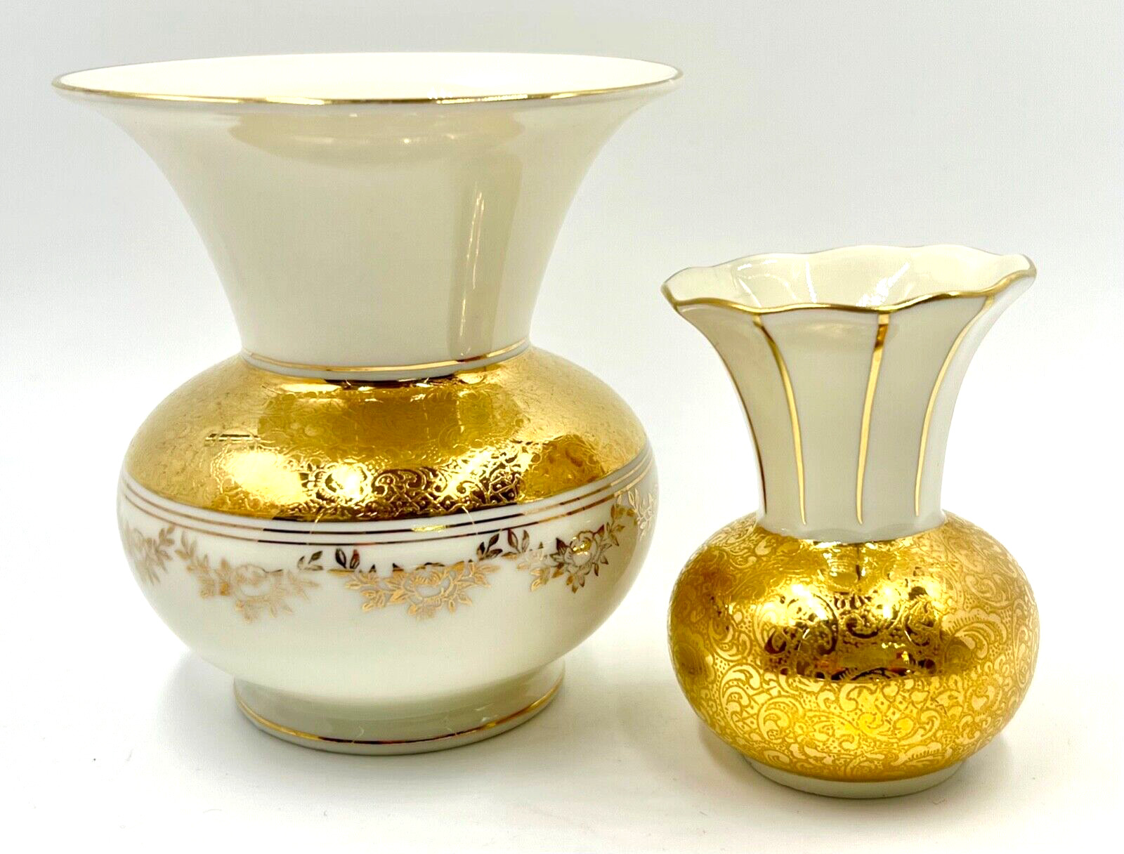 TWO LOVELY MARION SMALL GOLD ENCRUSTED VASES; ALKA GERMANY; EXCELLENT CONDITION