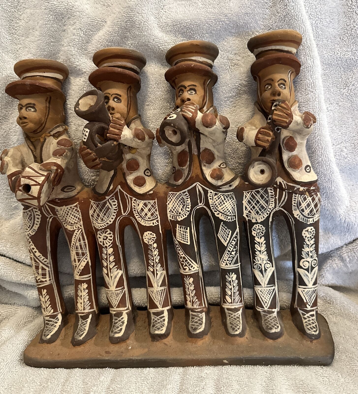 Clay Art Pottery  Handmade in Peru Clay Sculpture Jazz  Music Candle Holder