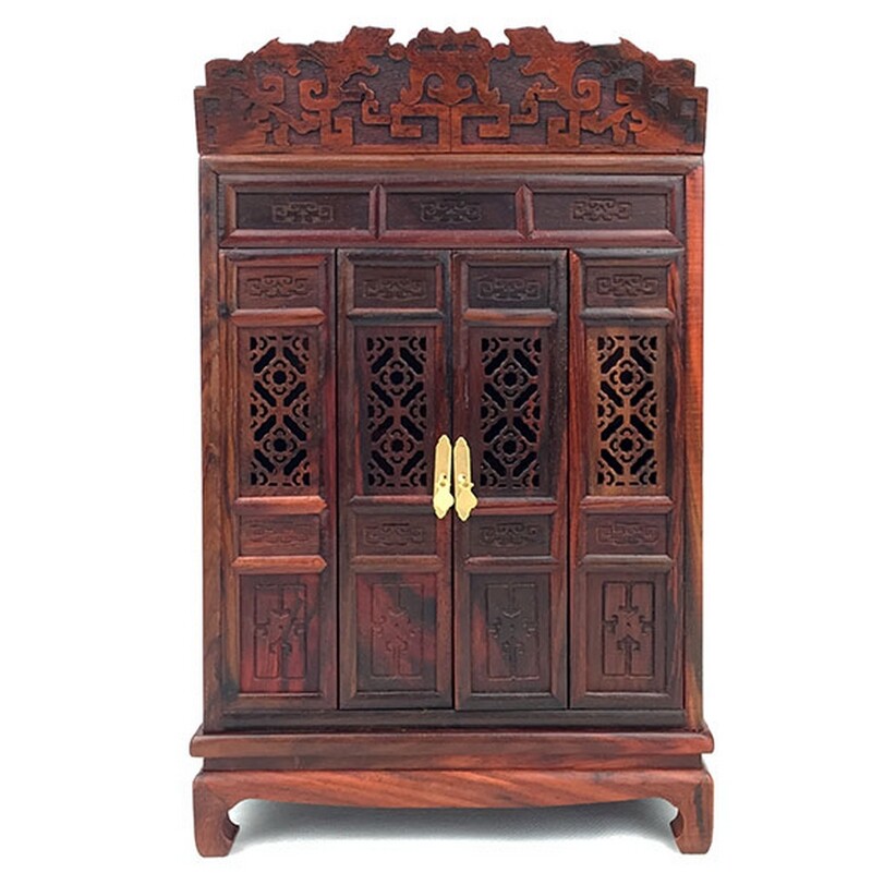Rosewood Carved Buddha Altar Butsudan Shrine God Zen Portable Praying Decor
