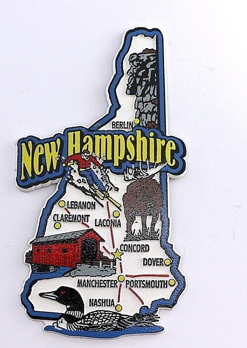 NEW HAMPSHIRE STATE MAP AND LANDMARKS COLLAGE FRIDGE COLLECTIBLE SOUVENIR MAGNET