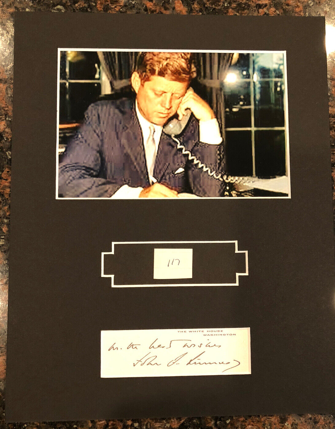 JFK John Kennedy Display w/ Hand-Written Number “ 117 “ JSA LOA 8x10