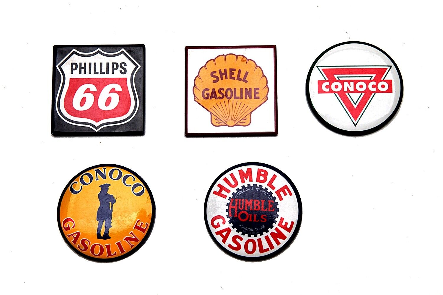 Lot of 5 Gasoline Company Magnets Humble, Conoco, Shell, Phillips