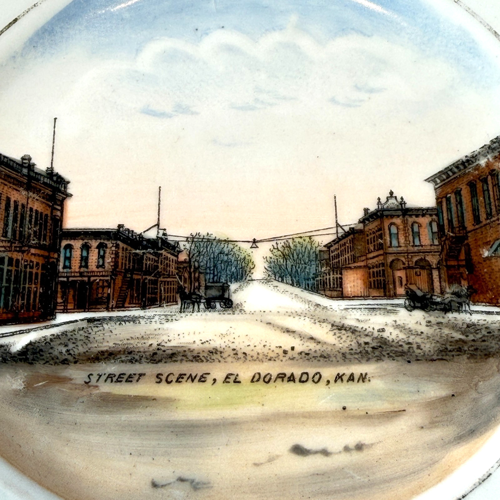 El Dorado KS KANSAS Street Scene Antique Souvenir RARE China Dish Plate El Dorado KS KANSAS Street Scene Antique Souvenir RARE China Dish Plate