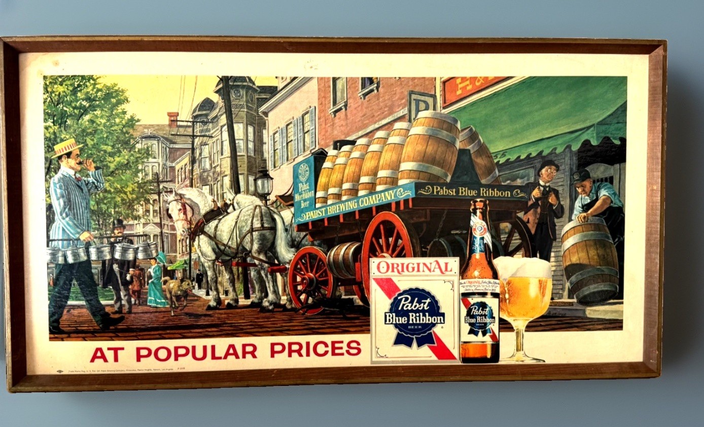 Vintage Early Original PABST BLUE RIBBON BEER Framed Advertising Sign Lithograph Vintage Early Original PABST BLUE RIBBON BEER Framed Advertising Sign Lithograph