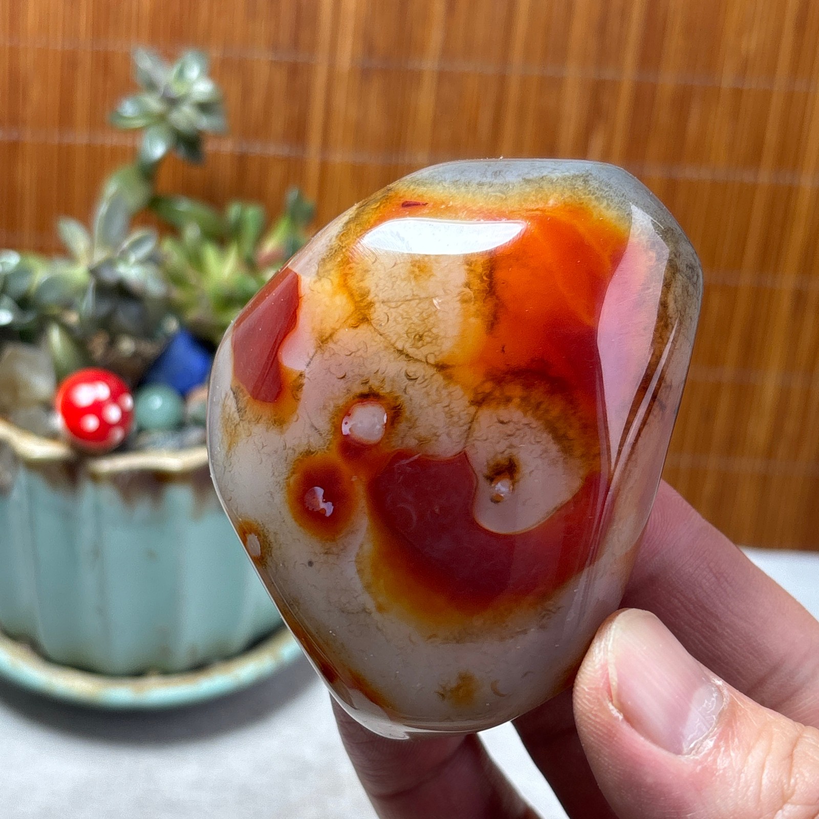 Natural Red Banded Agate Palm Stone Polish Crystal Healing Collection 188g A7754