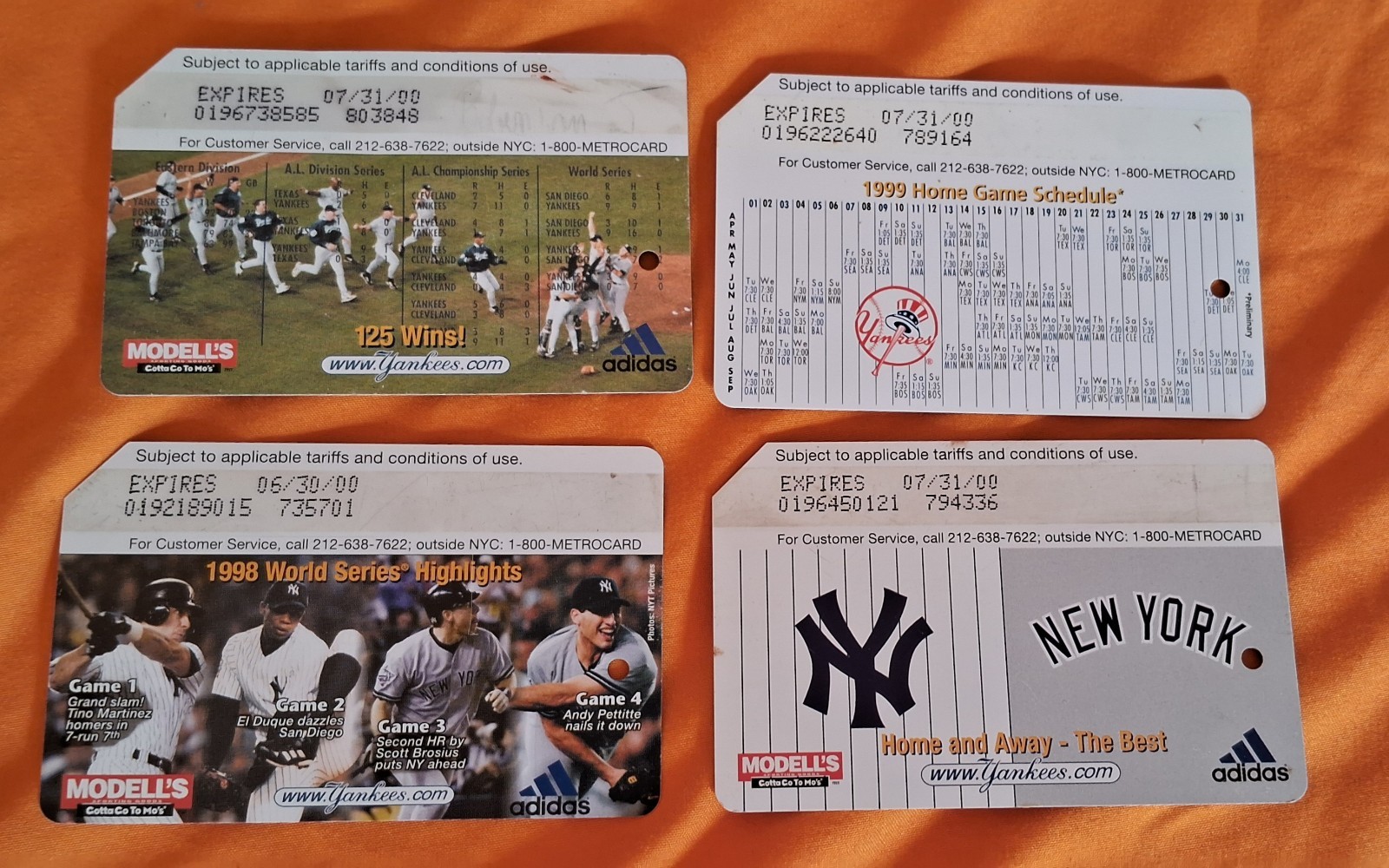 NYC MTA MetroCard 1998 World Series highlights New York Yankees Lot Of 4