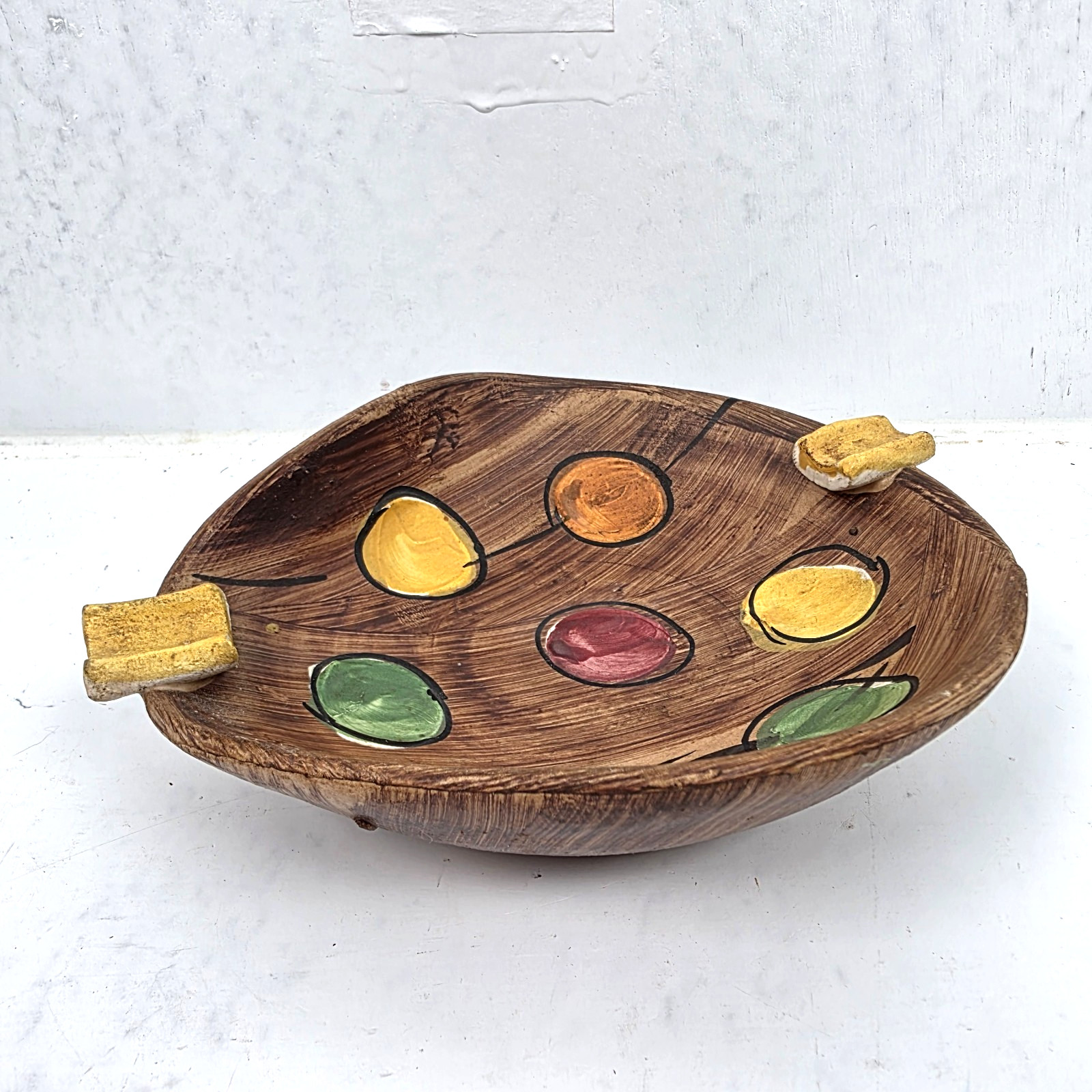 Vtg MCM Italian Atomic Ashtray Dish Abstract Polka Dots Palette Signed Rello