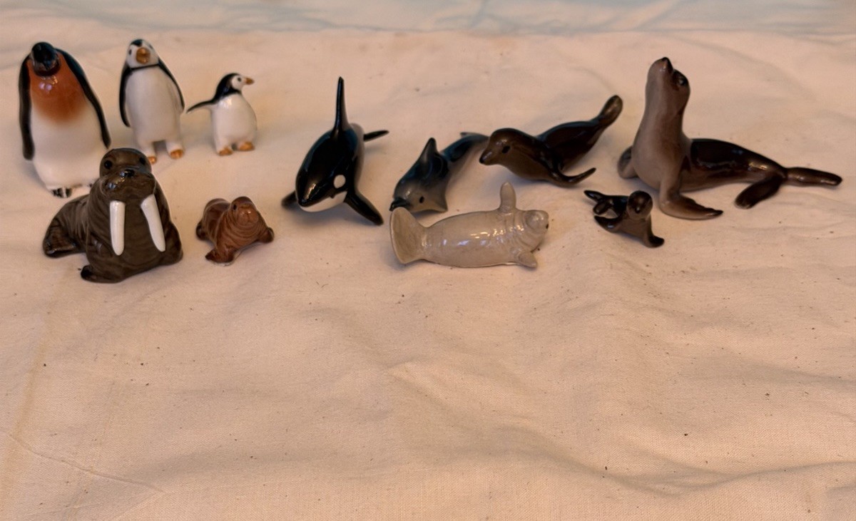 Vintage Hagen Renaker Miniature Ocean Lot - Sea Lion Penguin Family Orca Walrus