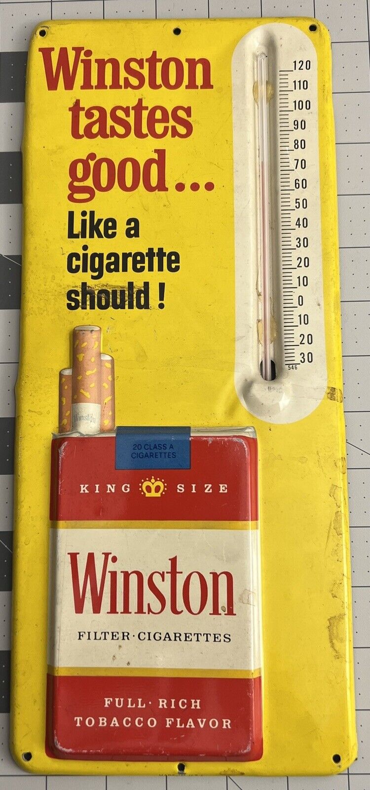 Vintage Winston Taste Good Like a Cigarette Should Metal Thermometer Base