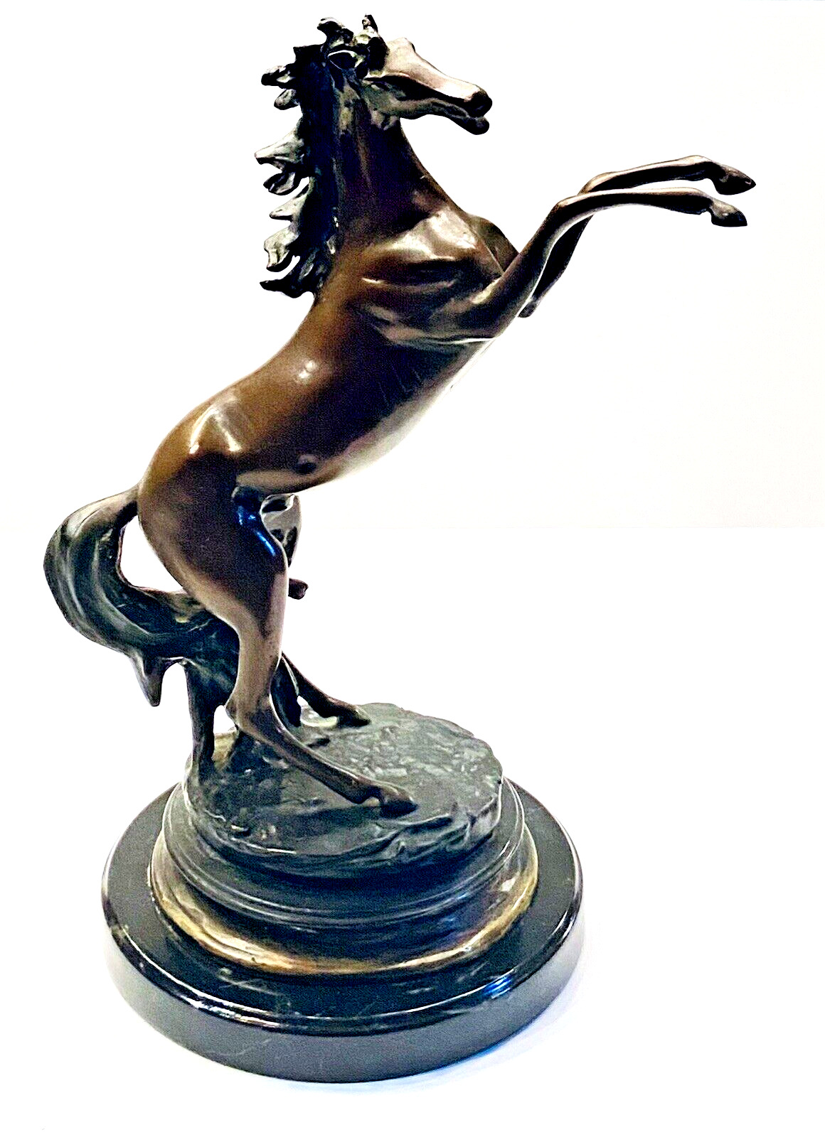 Vintage Rearing Stallion Bronze Equestrian Modern Art Sculpture on Marble Base
