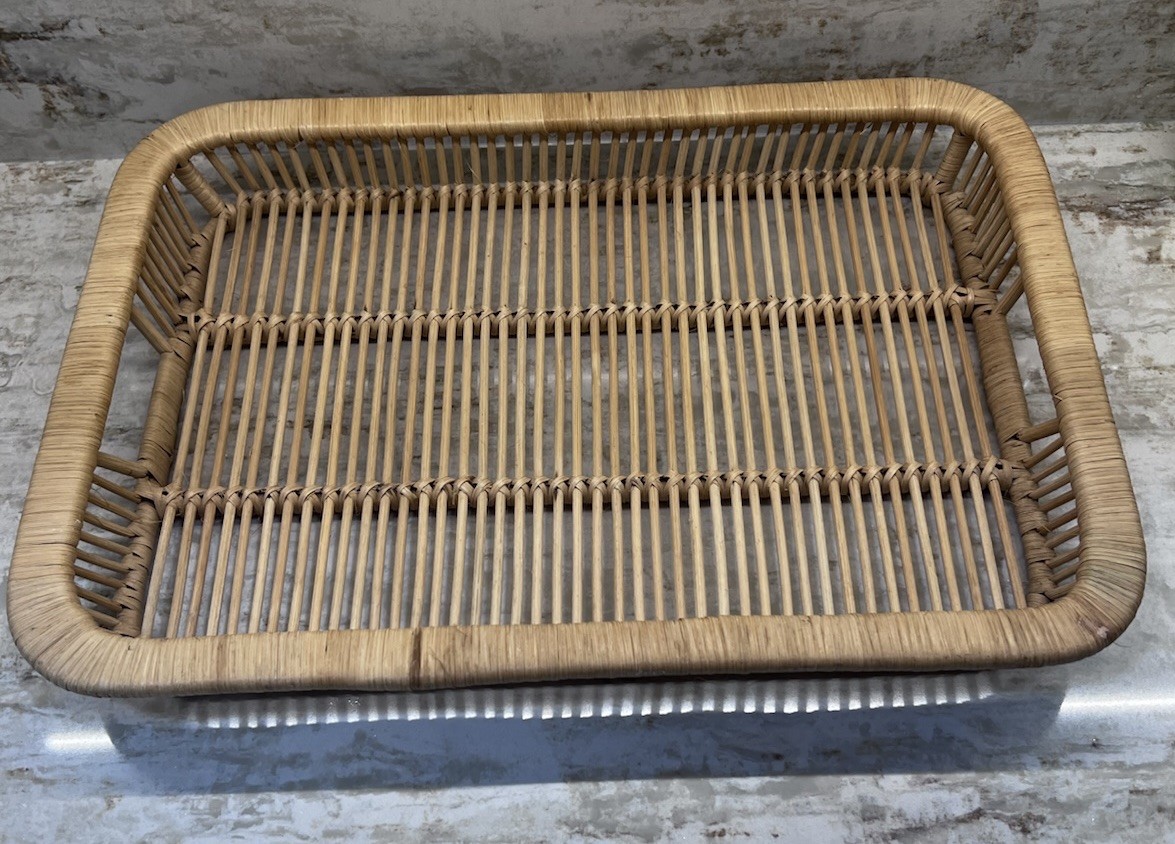 Vtg 50’s~Handwoven Rattan Serving Tray~Midcentury Scandinavian Modern~ 19”x14”