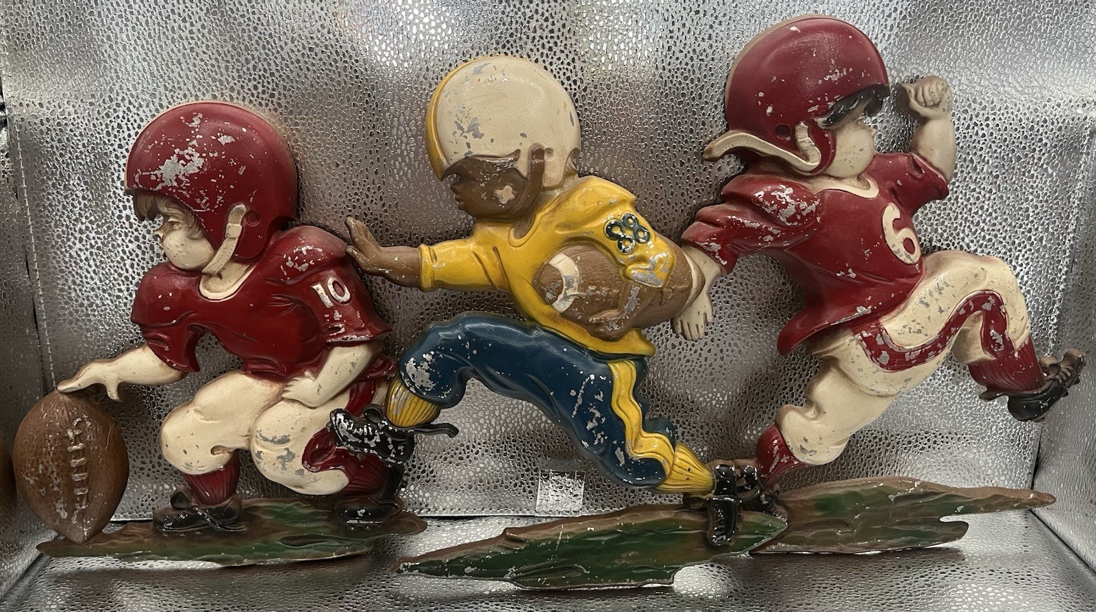 Vintage 1970 Homco Sexton Cast Aluminum Football Players Wall Hanging Plaques x3