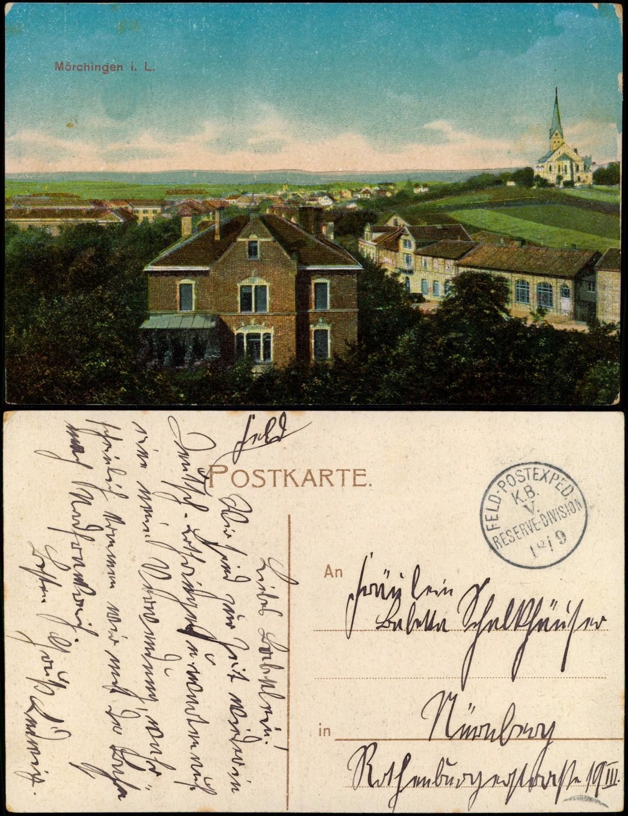 CPA Mörchingen Morhange road section 1916 used field postmark CPA Mörchingen Morhange road section 1916 used field postmark