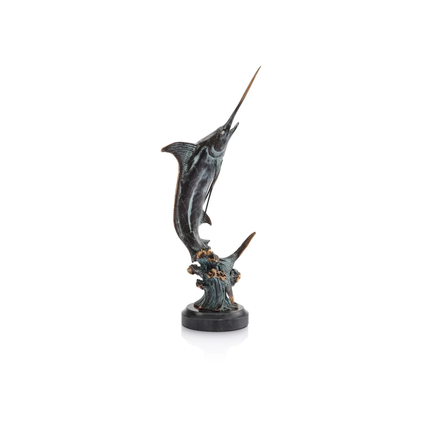 Hunting Marlin Brass Marble Hand Painted Figurine Home Decorative Collectible