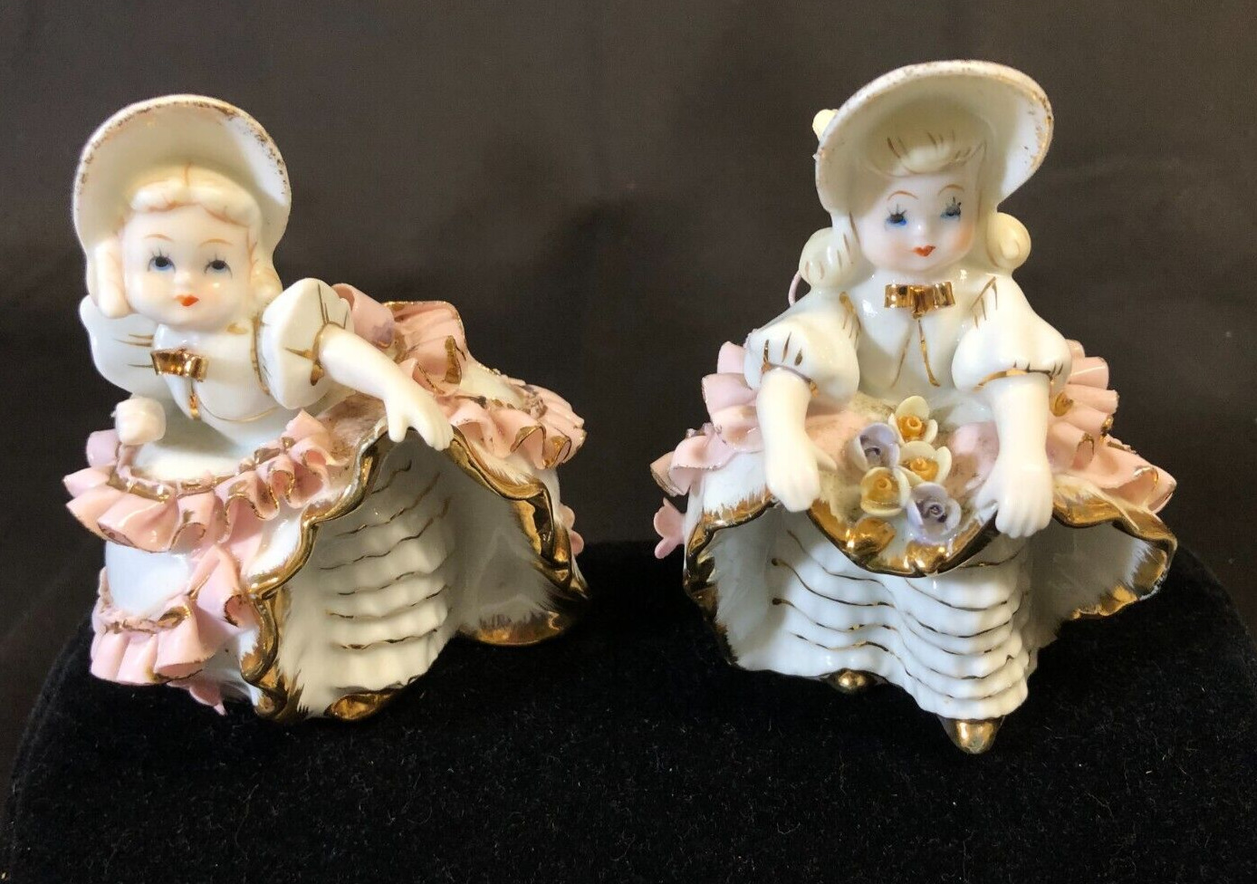 Pair of Delightful Vintage Geo Lefton Bloomer Girl Figurines in Excellent Cond