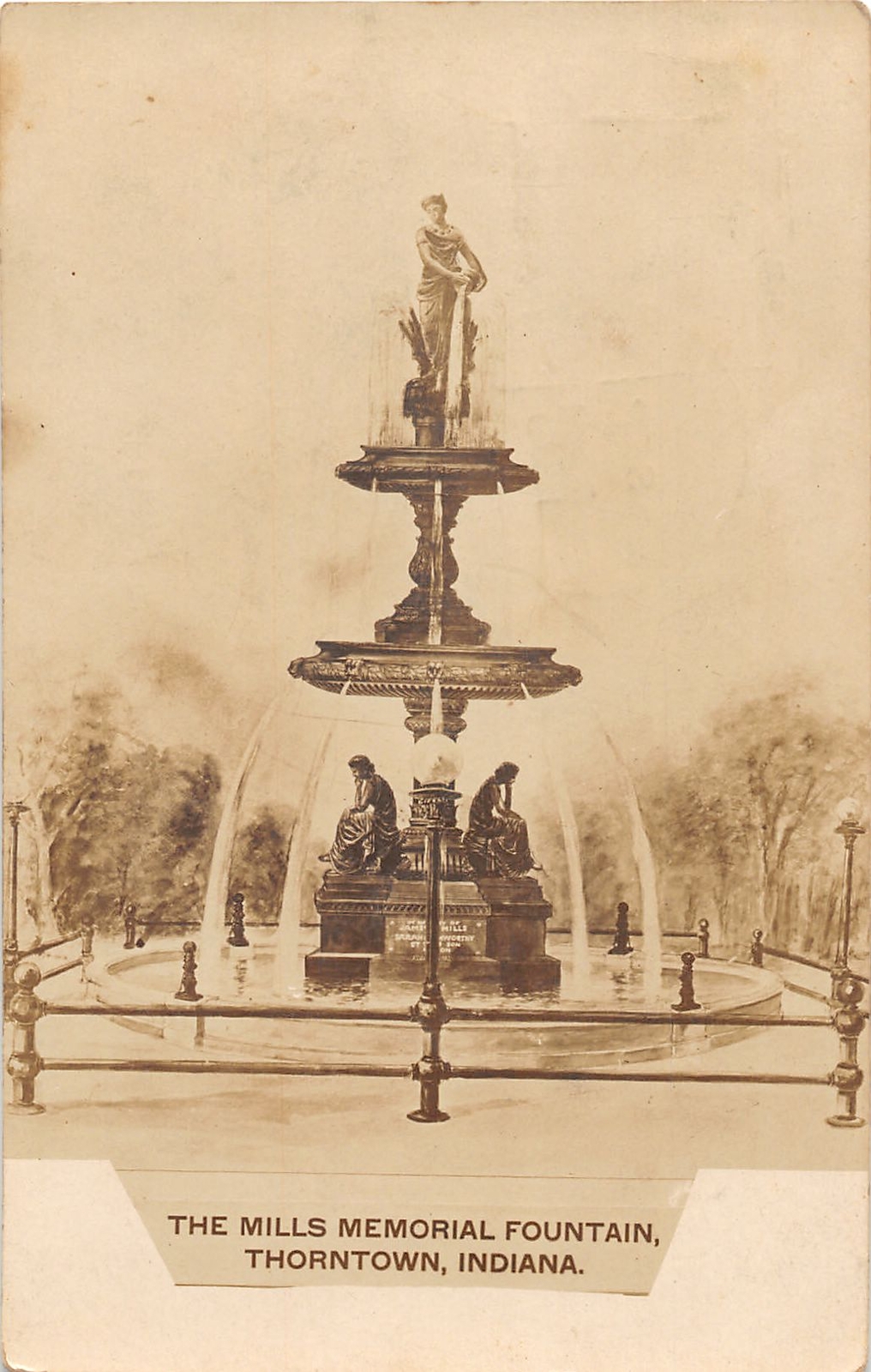 J68/ Thorntown Indiana RPPC Postcard c1910 Mills Memorial Fountain 394 J68/ Thorntown Indiana RPPC Postcard c1910 Mills Memorial Fountain 394