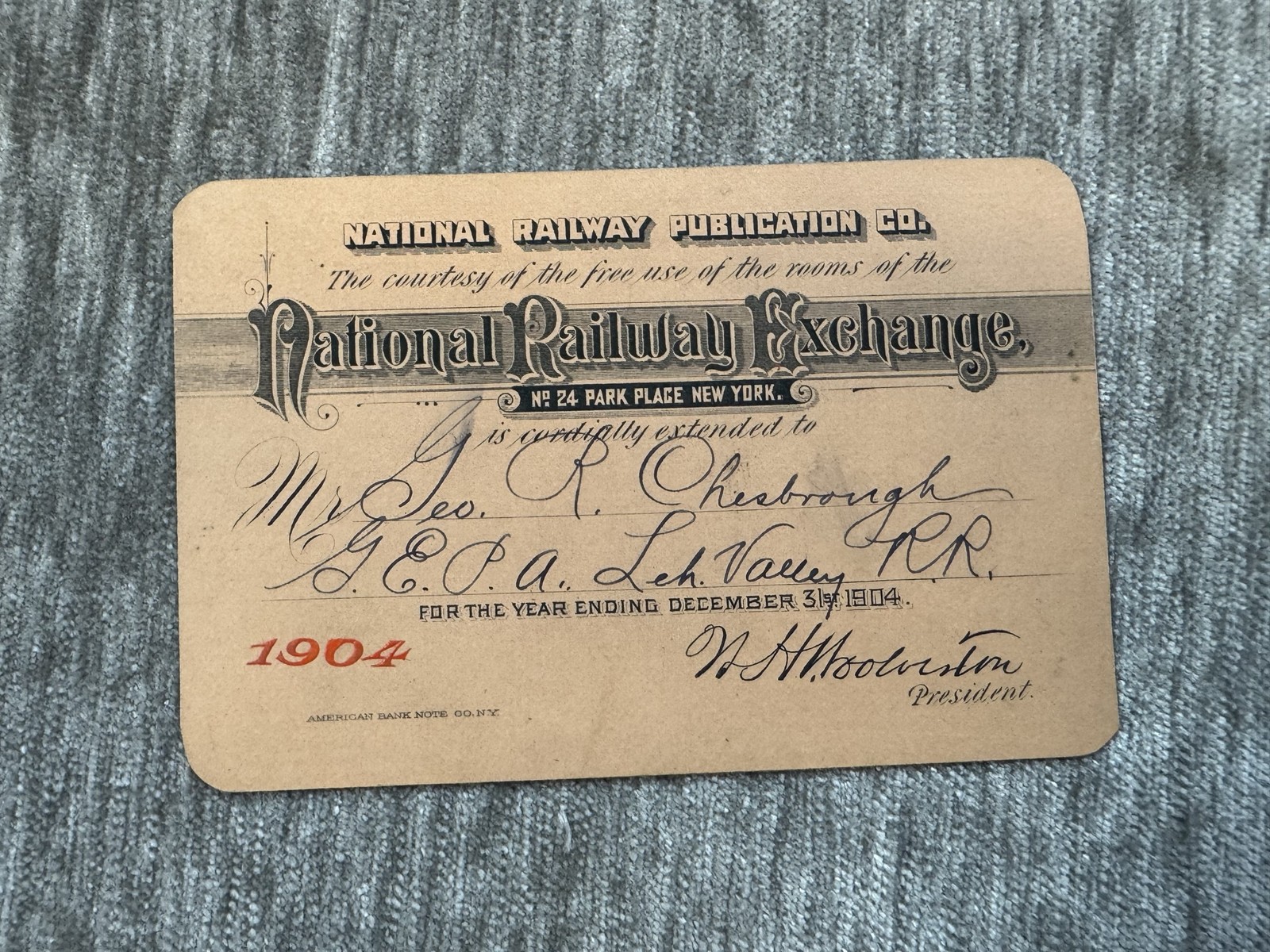 Antique 1904 National Railway Exchange Courtesy Card New York Railroad Pass