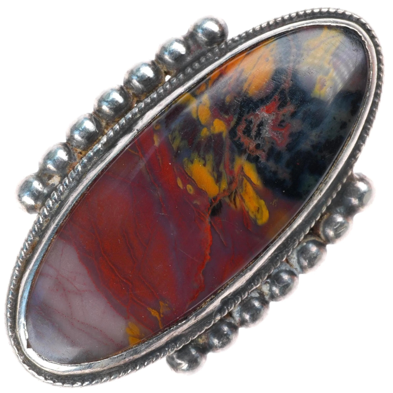 sz4.5 large c1930-40\'s vintage Navajo sterling silver petrified wood agate ring sz4.5 large c1930-40\'s vintage Navajo sterling silver petrified wood agate ring