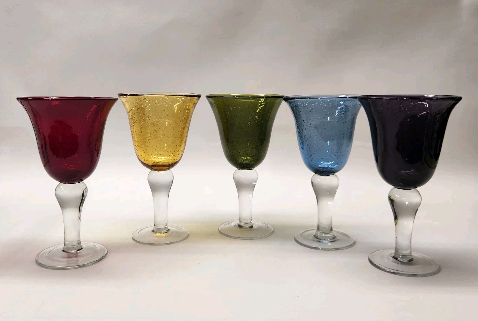 Hand Blown Ruby Red Wine Goblet 8\