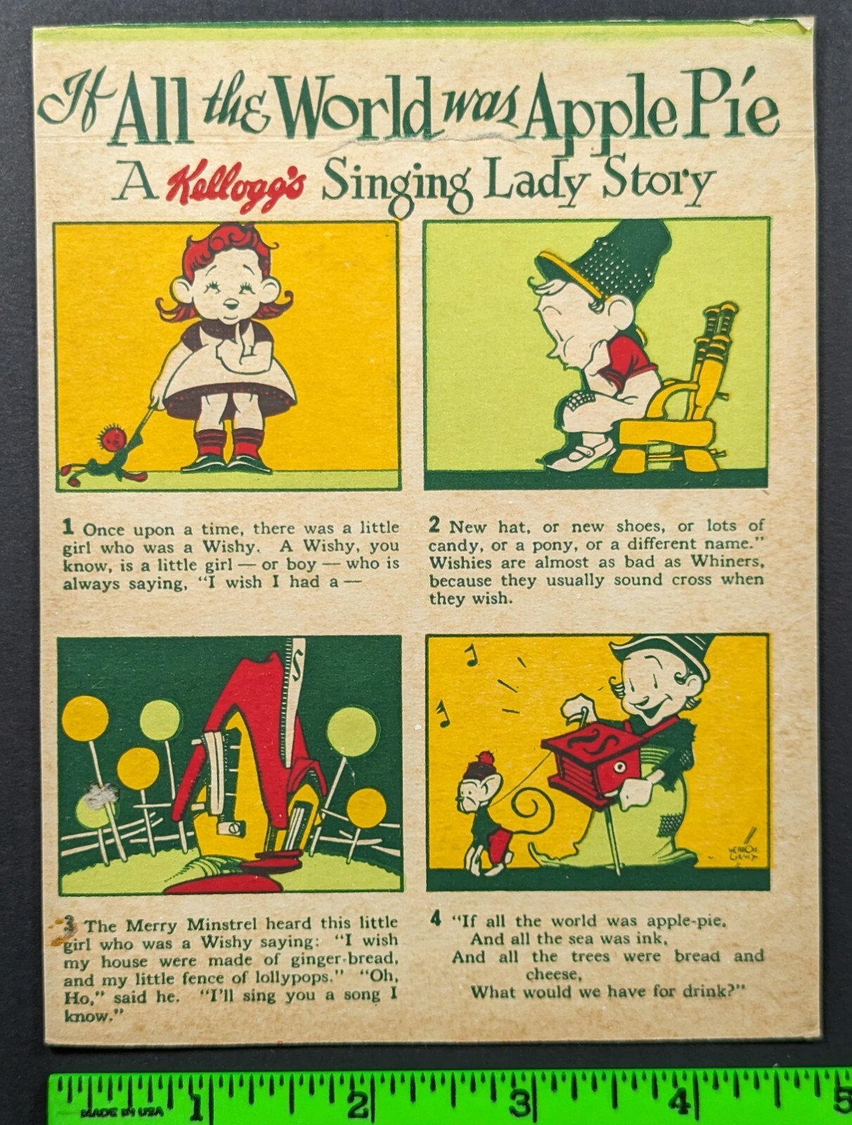 Vintage 1930\'s Kellogg\'s If All the World was Apple Pie Uncut 4 Card Box Panel