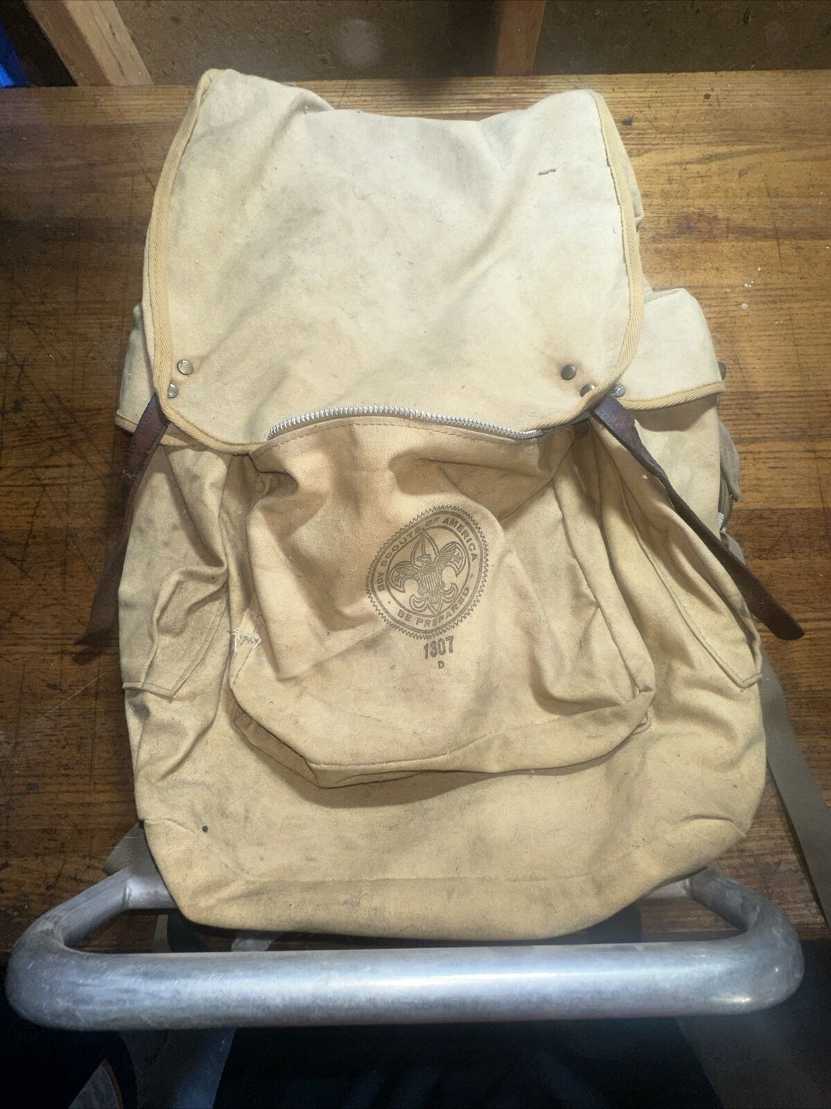 Vintage Boy Scouts Of America Brown Canvas Haversack Backpack