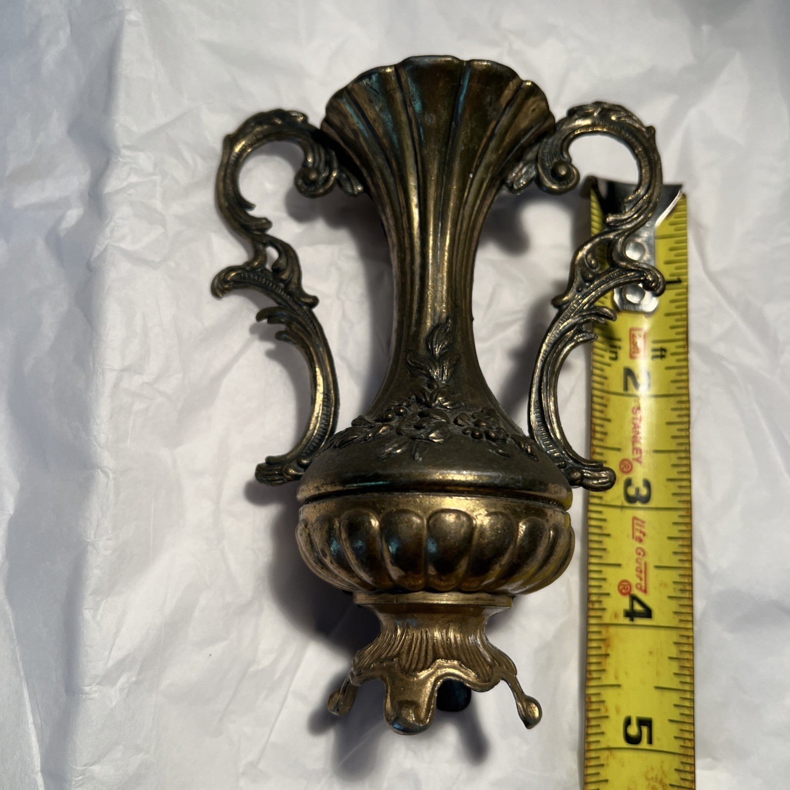 Vintage Ornate Art Nouveau Rococo Style Italian Small Antique Brass Patina Vase