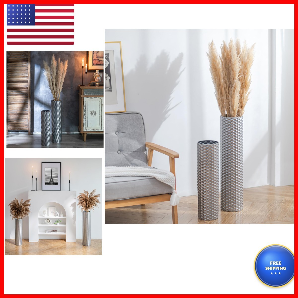 Sziqiqi Silver Tall Floor Vases 2Pcs Sziqiqi Silver Tall Floor Vases 2Pcs