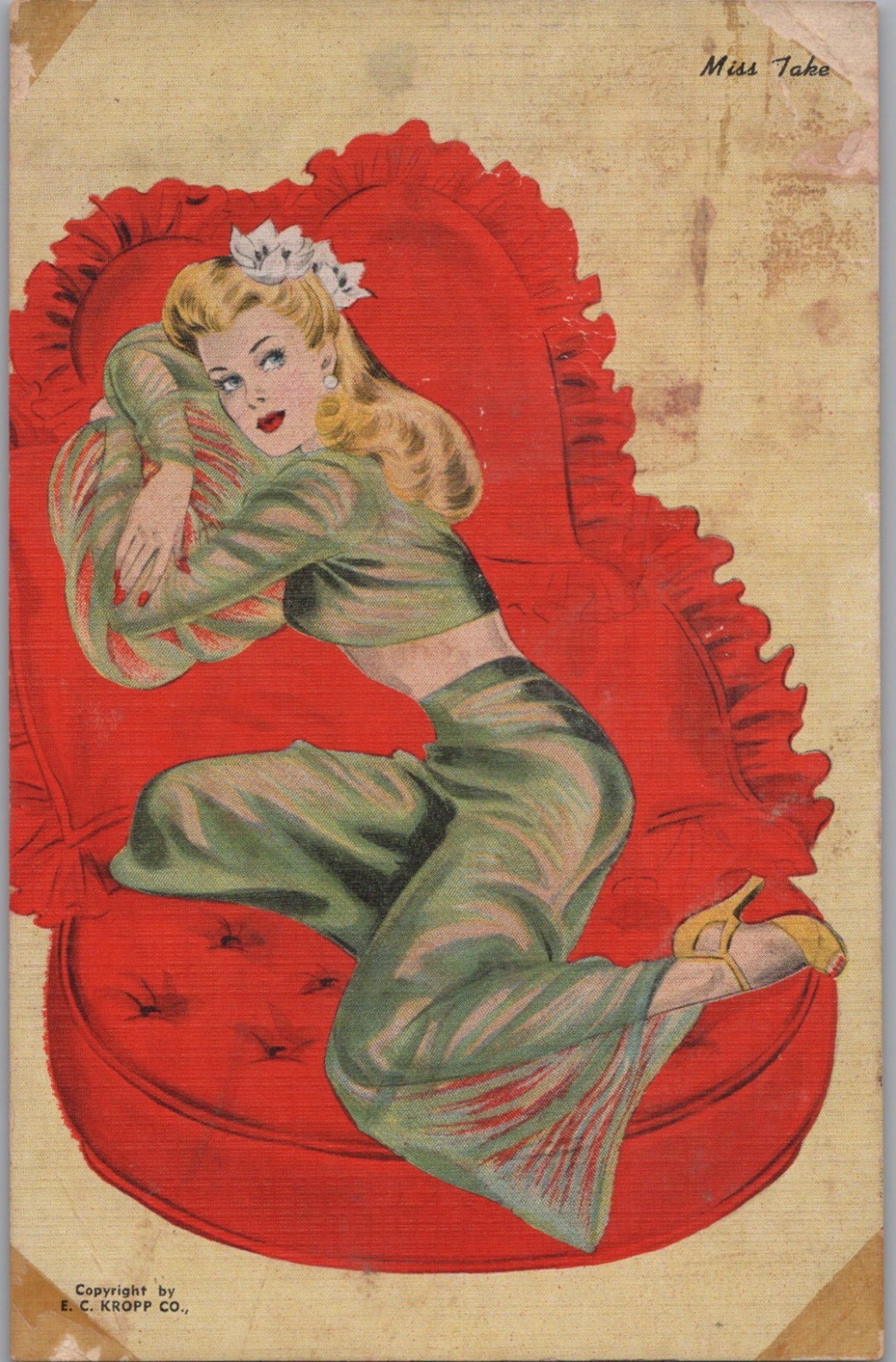 1940s Miss Take Pinup Woman E C Kropp Meet The Misses Humor Linen Illustration