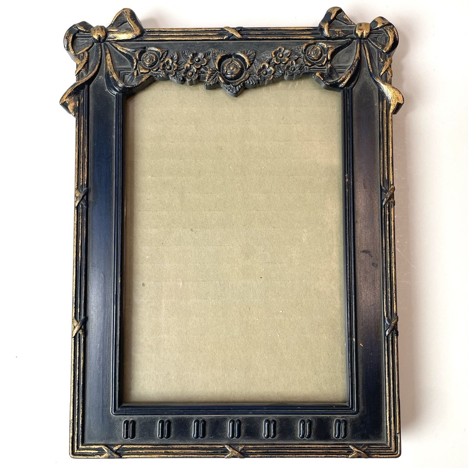 Vtg Picture Frame Ornate Wooden Gold Gilded Black Baroque Rococo Fit 3.5x5 Photo