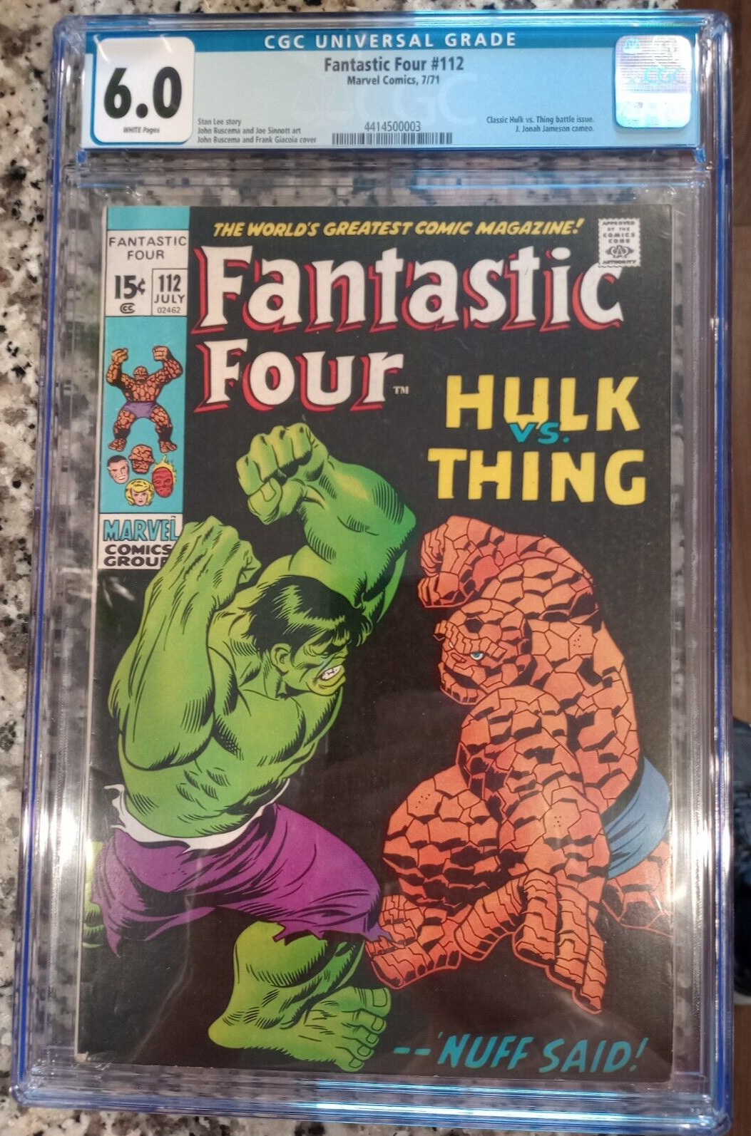 FANTASTIC FOUR #112 CGC 6.0 WHITE PAGES   CLASSIC HULK VS. THING BATTLE ISSUE