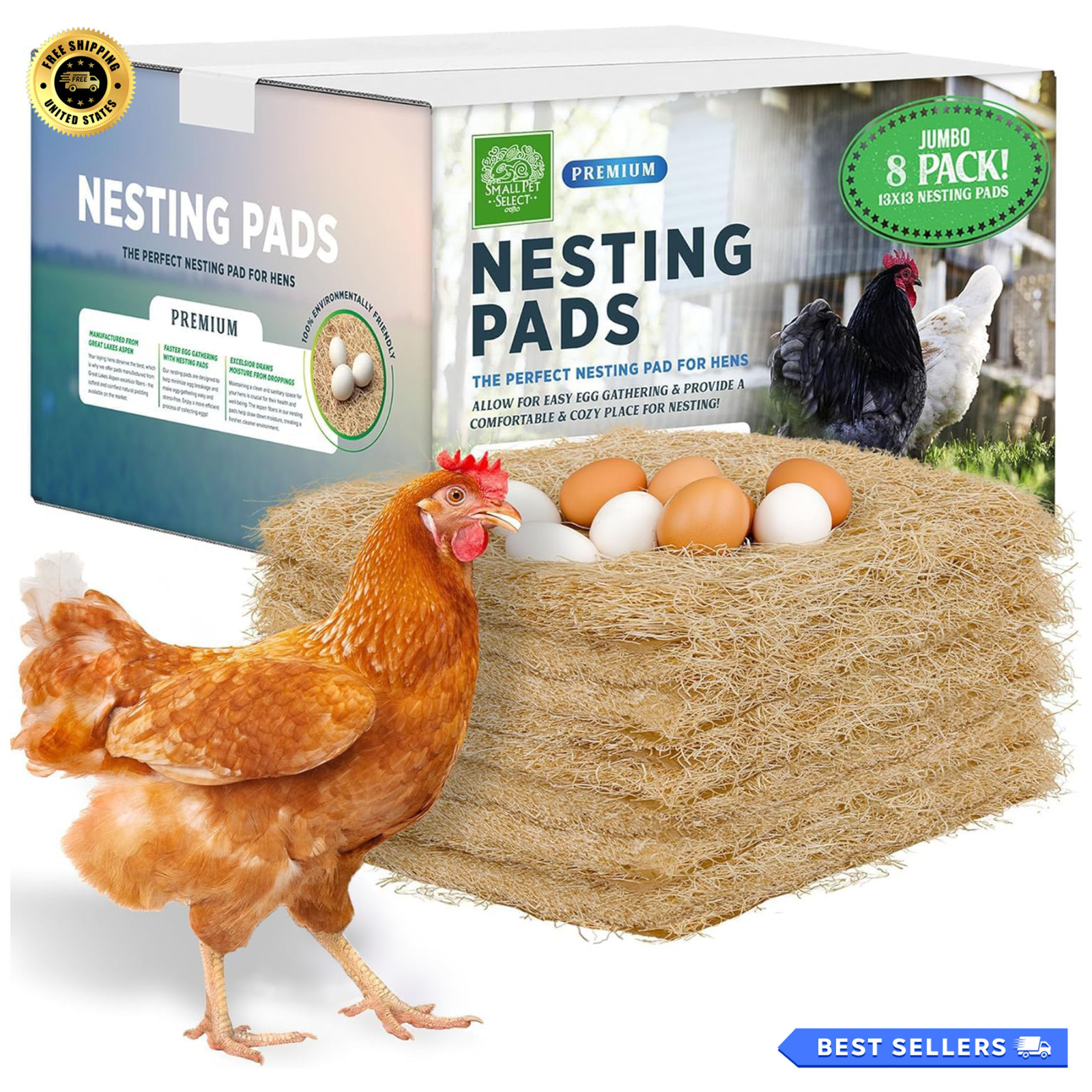 Small Pet Chicken Nesting Pads for Hens, 13x13 in, 8-Pack Bedding Small Pet Chicken Nesting Pads for Hens, 13x13 in, 8-Pack Bedding
