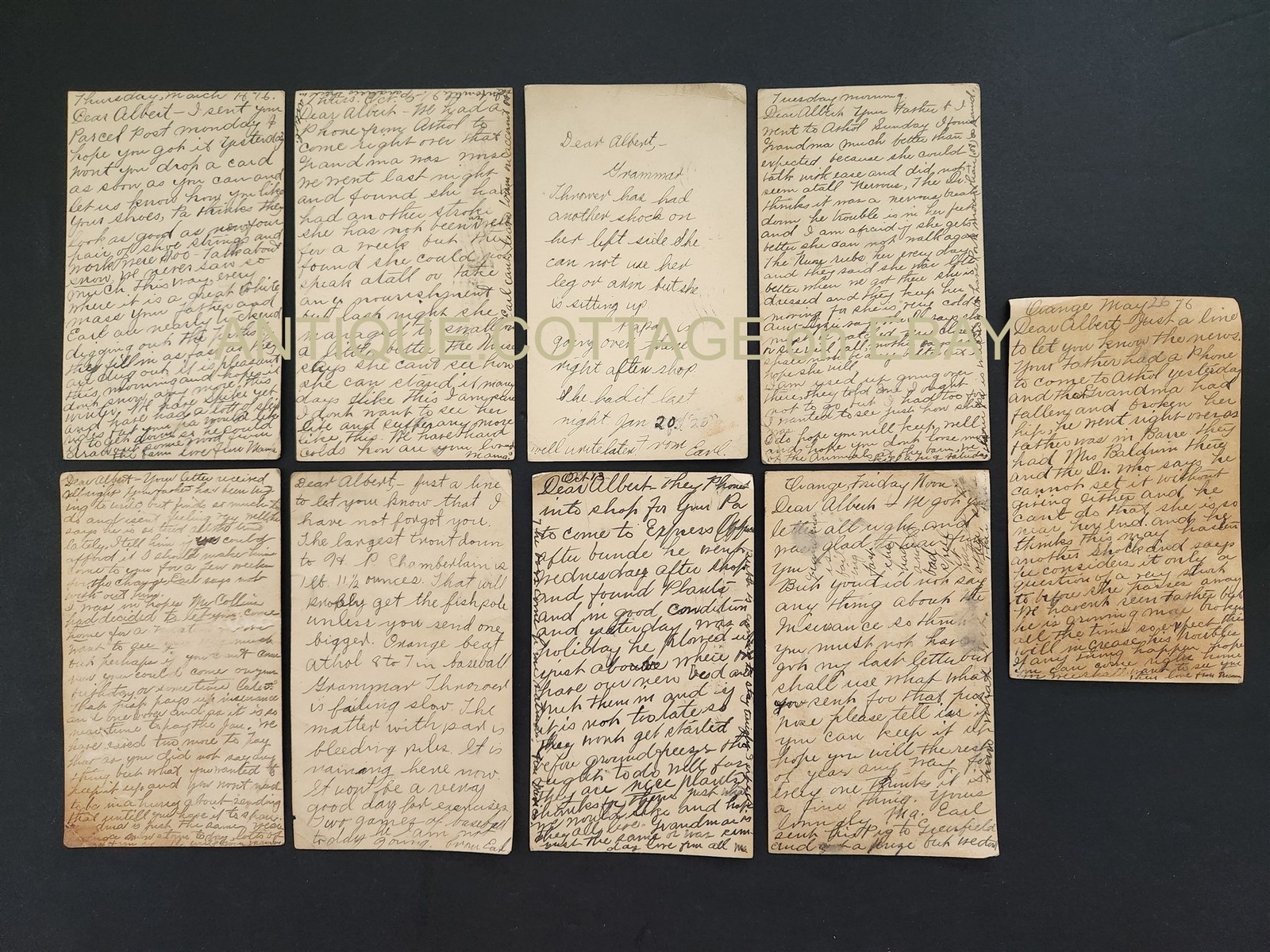 1916 antique POSTCARD LETTER 9pc LOT raguette lake ny AH KELTON orange ma family